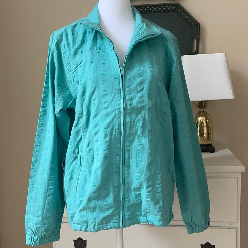Orvis Lightweight Light Teal Jacket Sz S Aqua Green Cotton Zipper Front Pockets